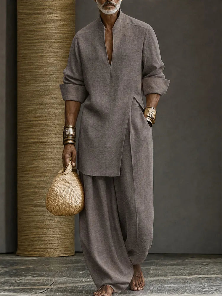 Minimalist 100% Cotton Slit Longline Top Pants Set