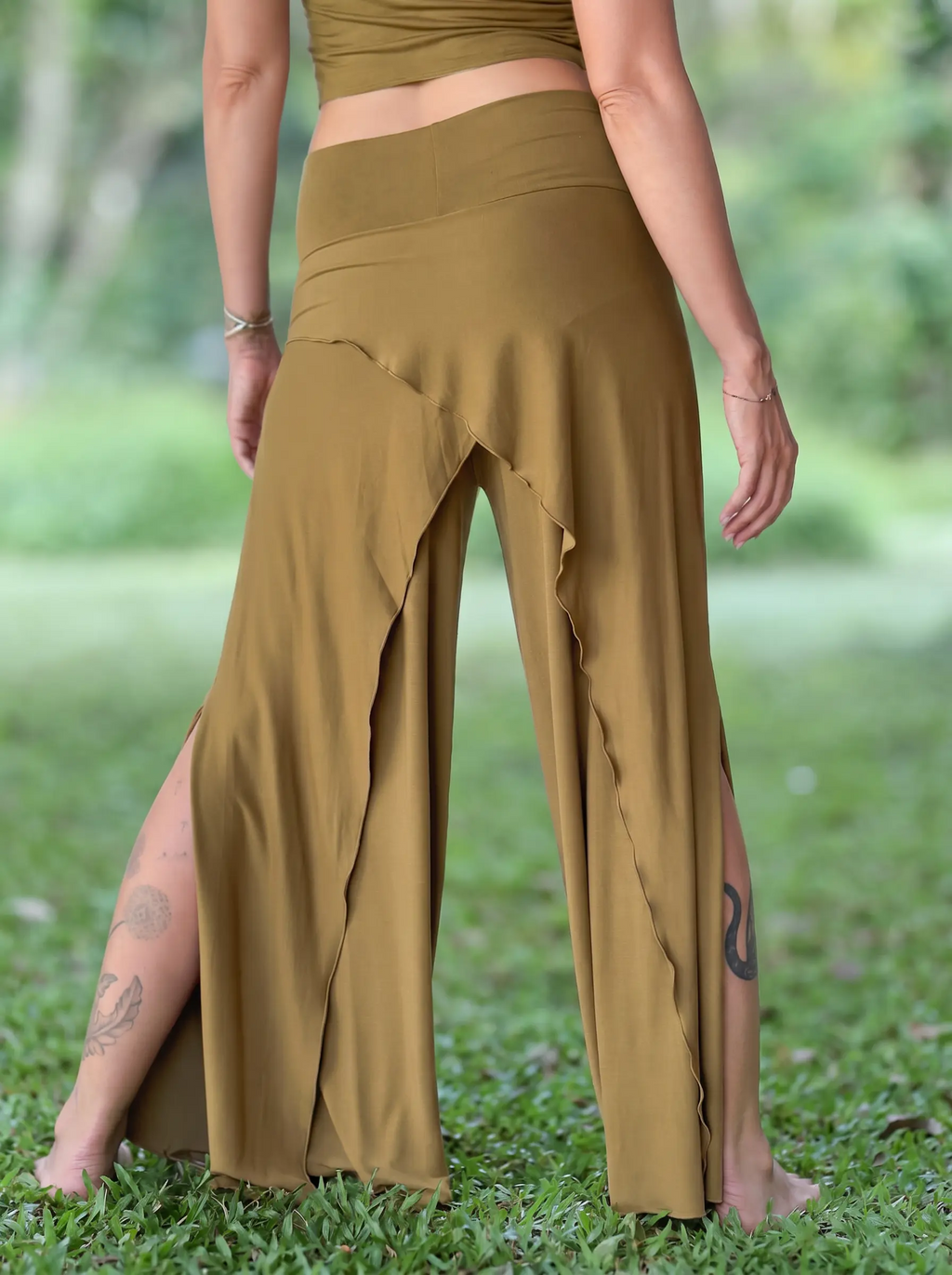 Bohemian Resort High-Waist Wrap Slit Draped Wide Leg Pants