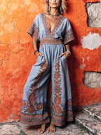 Women's Retro Ethnic Floral Art Casual Stylish Comfortable Cotton Linen Jumpsuit