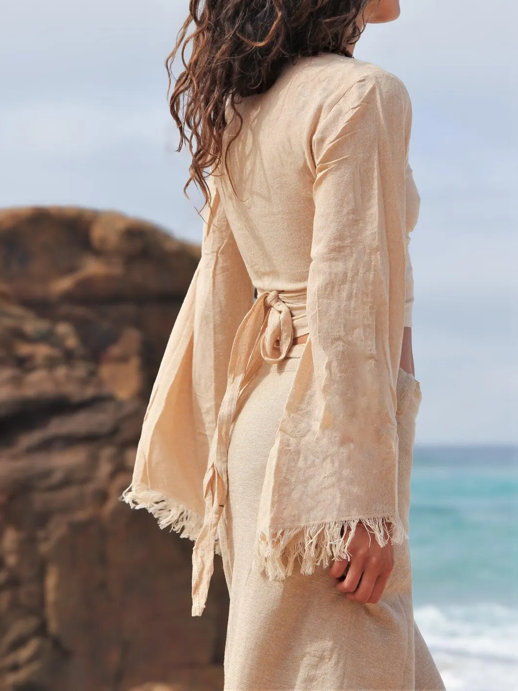 Frayed Jute Wrap Crop Top - Earthy Boho Festival Wear