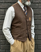Vintage Chocolate Brown Stripe Wool©\Blend Vest