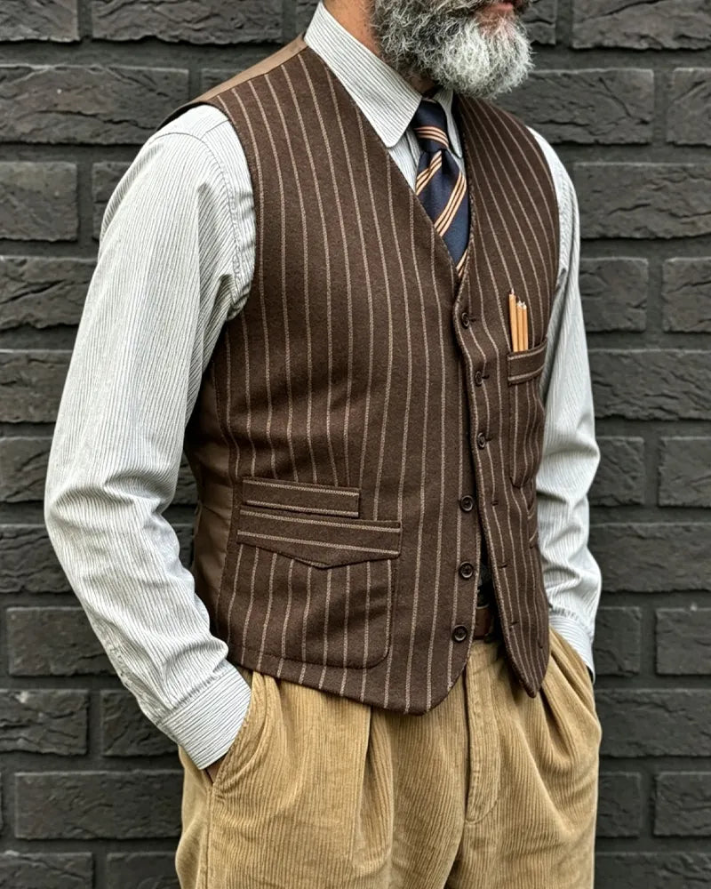 Vintage Chocolate Brown Stripe Wool©\Blend Vest