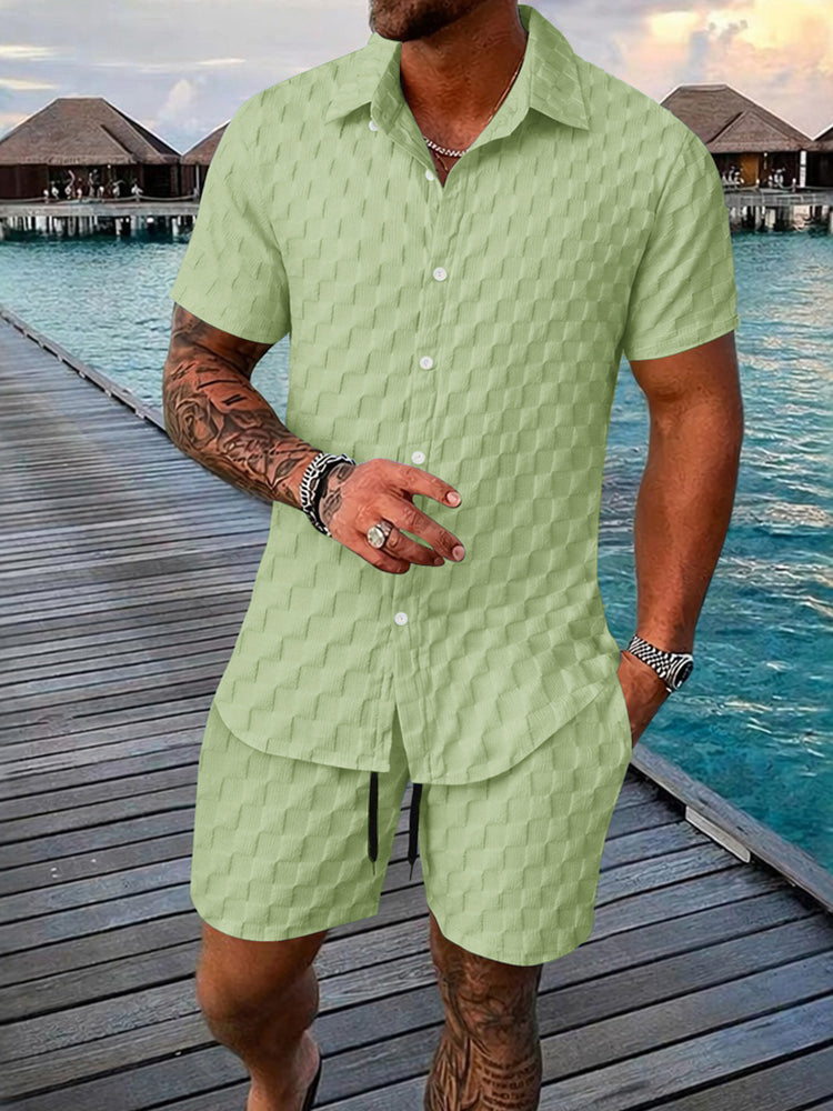 Men's Bubble Jacquard 2-Piece Shirt & Shorts Set