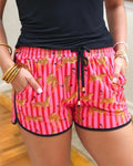 Leopard Striped Drawstring Shorts