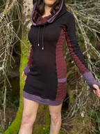 Side Panel Portal Dress - Cotton Long Sleeve Cowl Hood Fitted Mini Dress