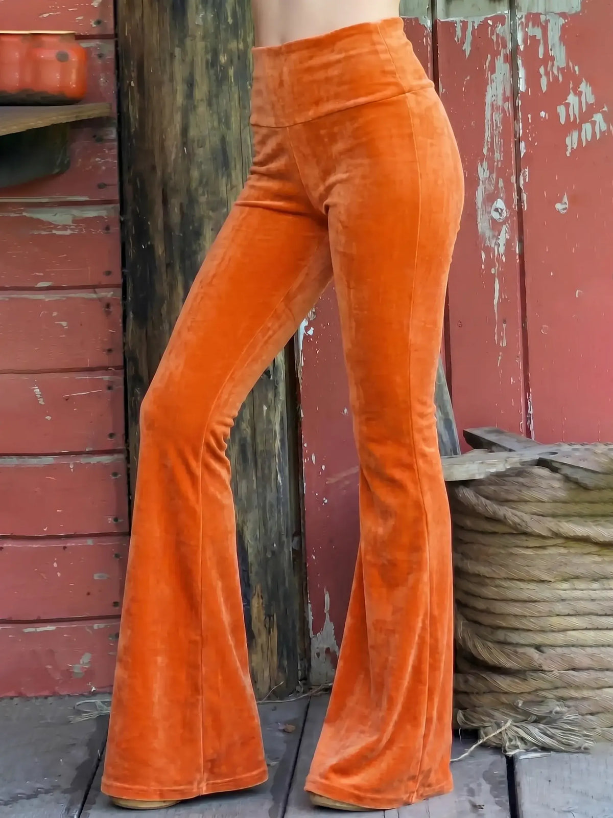 Velvet Bell Bottoms High Waist Flares Festival Clothing Solid Velvet Stretchy Pants