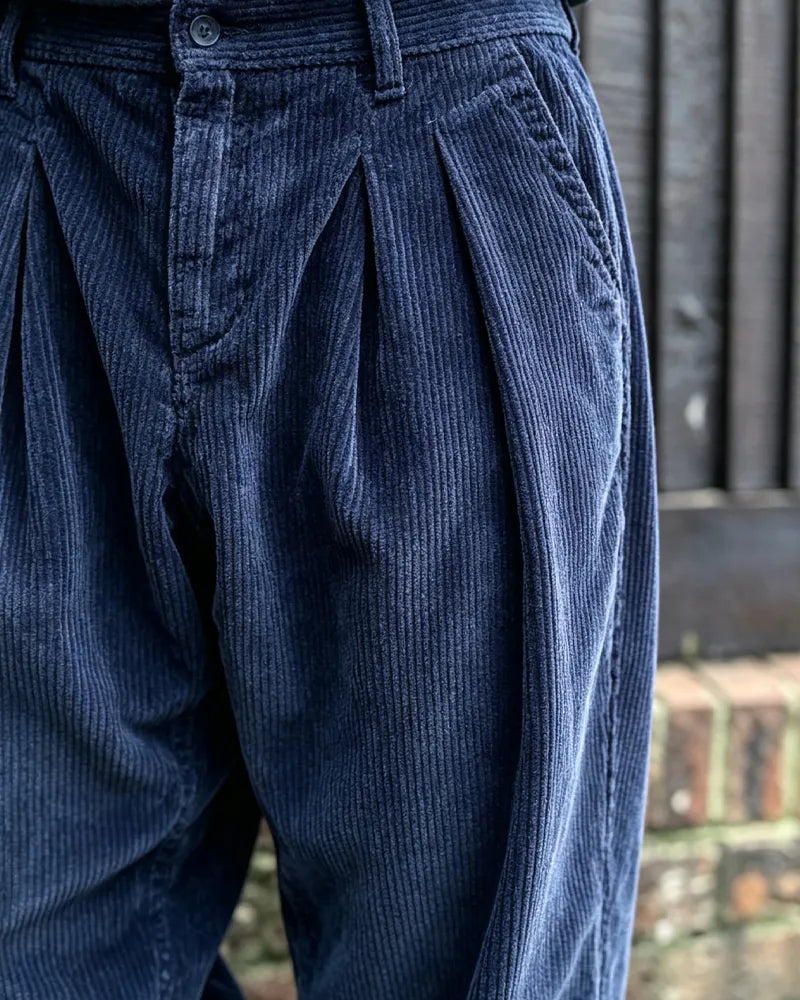 Vintage Dark Blue Corduroy Straight-leg Casual Pants