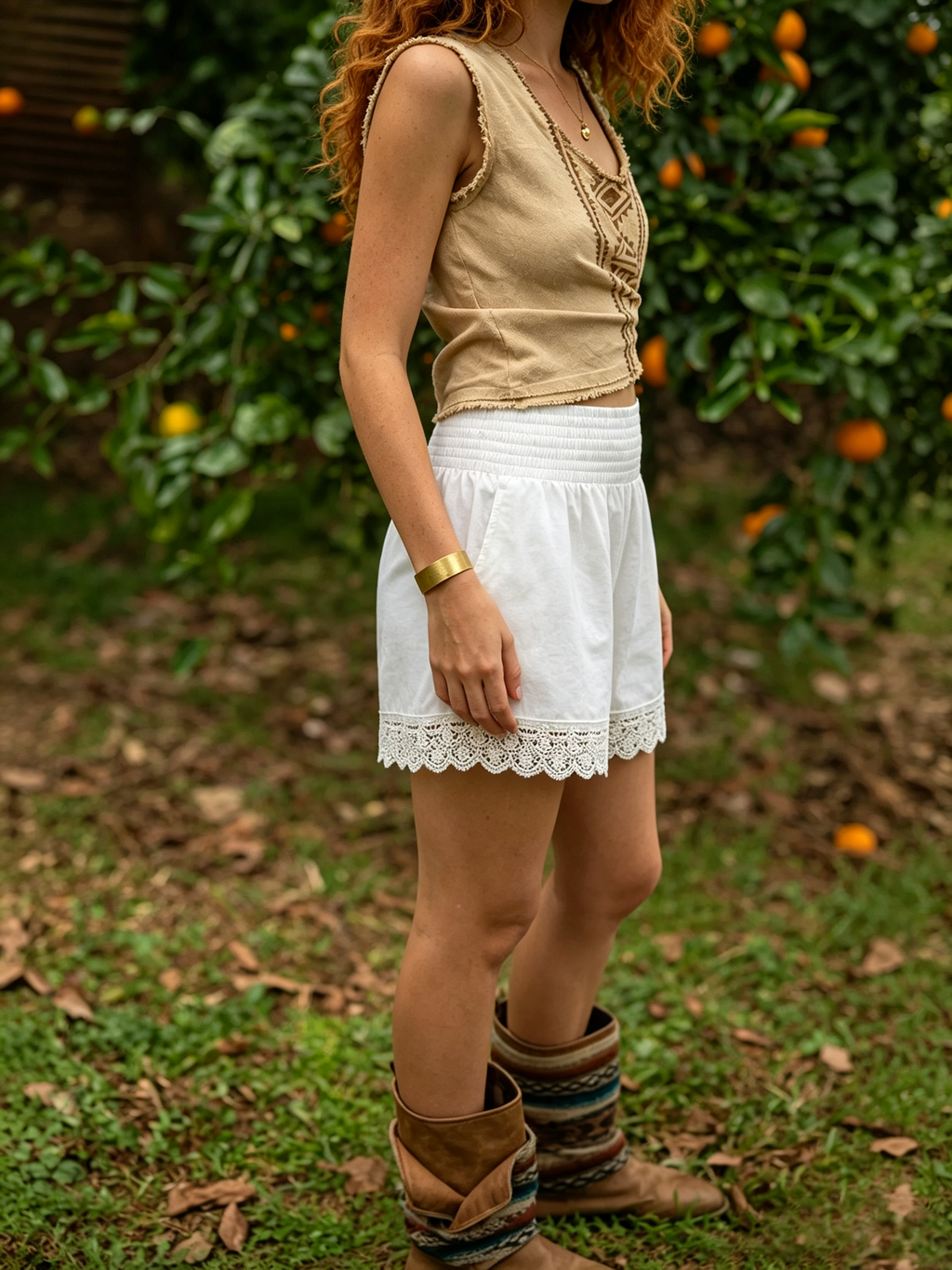Comfy Loose-fit Shorts with Embroidery by Bottom Hem