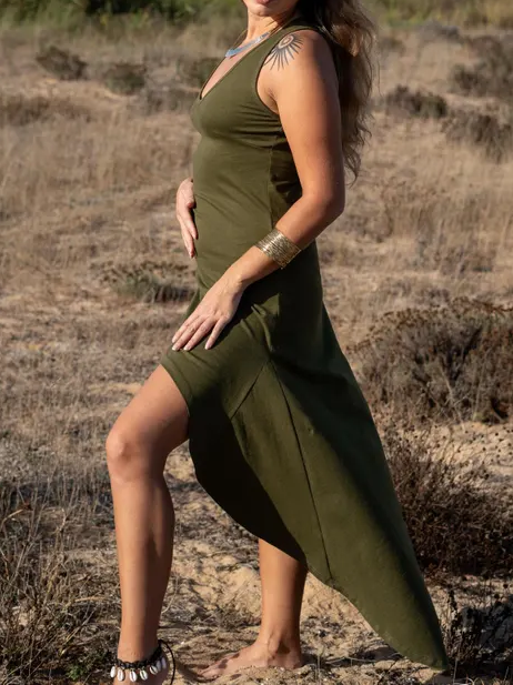 Boho Goddess Maxi Dress: High Low Hem, Festival Elven Gown