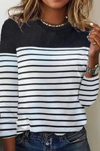 Women's Fashion Casual Striped Printed Loose O-Neck Long Sleeve Pullover T-Shirt