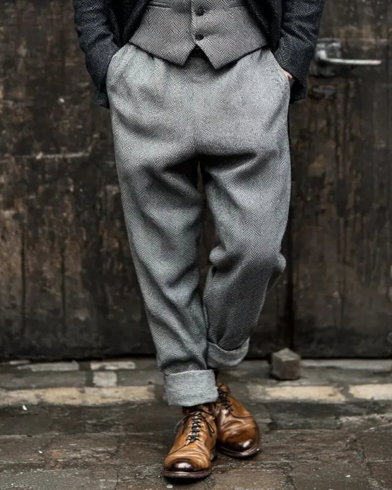 Vintage Light Gray Herringbone©\Tweed Trousers