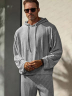 Leisure Pit-stripe Knit Hoodie Set