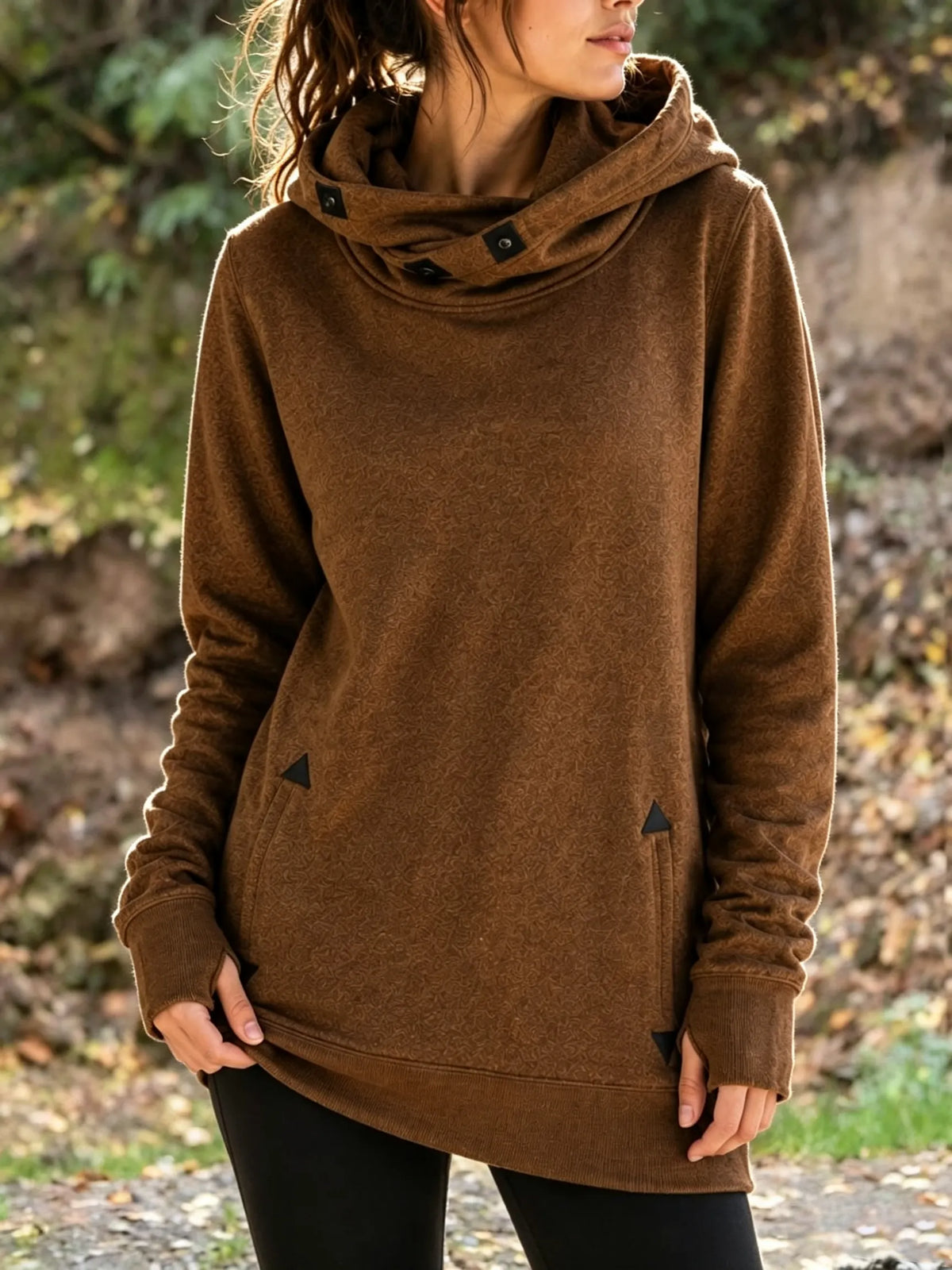 Cowl Neck Hooded Long Sleeve Sweatshirt
