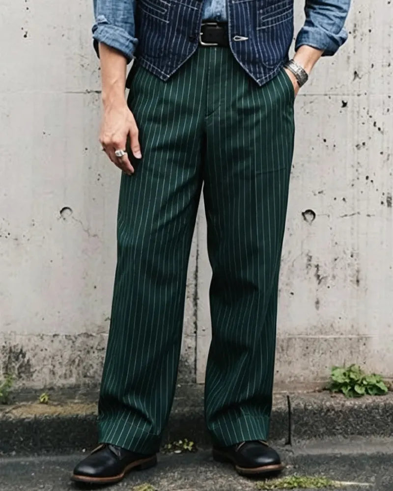 Vintage Green Stripes Wide©\Leg Trousers