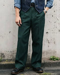 Vintage Green Stripes Wide©\Leg Trousers