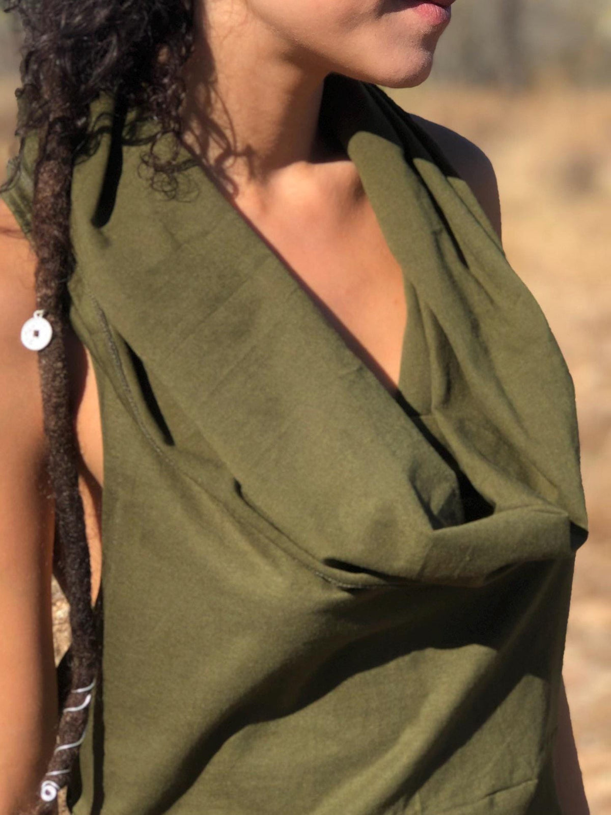 Boho Racerback Maxi Dress: Cotton Hooded Festival Dress