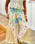 Lace Trim Floral Smocked Pants