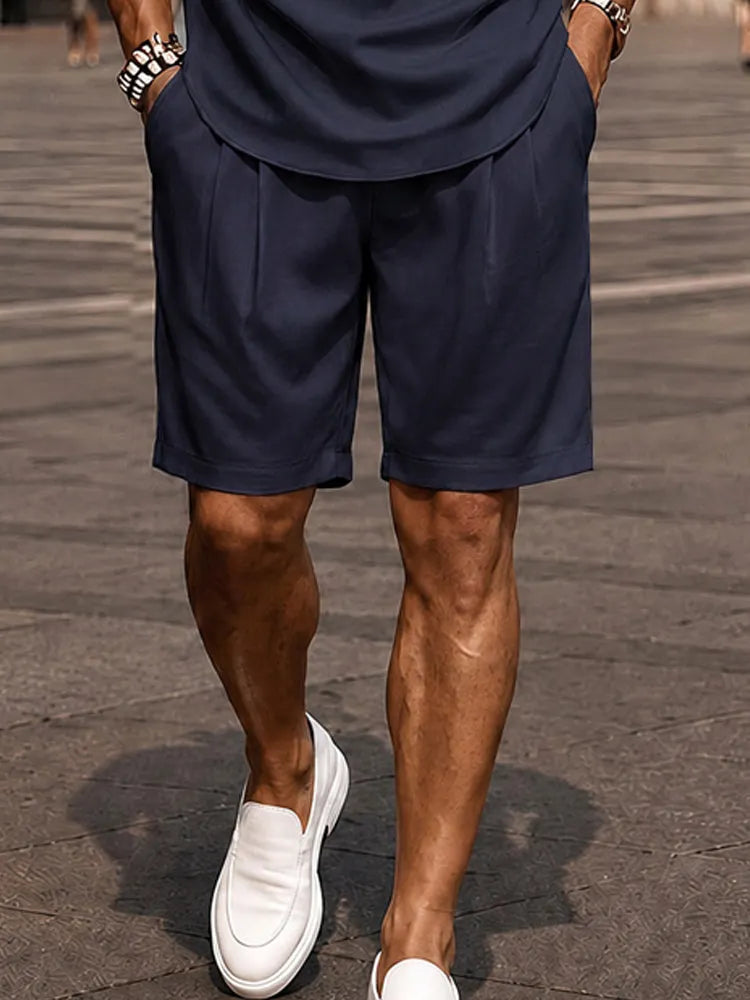 Elegant Contrast Trim Polo Shirt Shorts Set