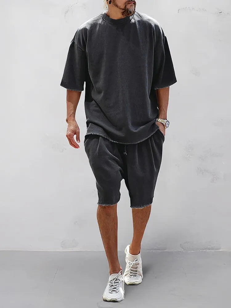Casual Loose Fit Solid Sports Sets
