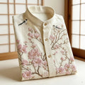 Men's Retro Sakura & Songbird Embroidered Oriental Style Casual Shirt