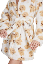 Plush Hooded  Robe Puppy Pattern