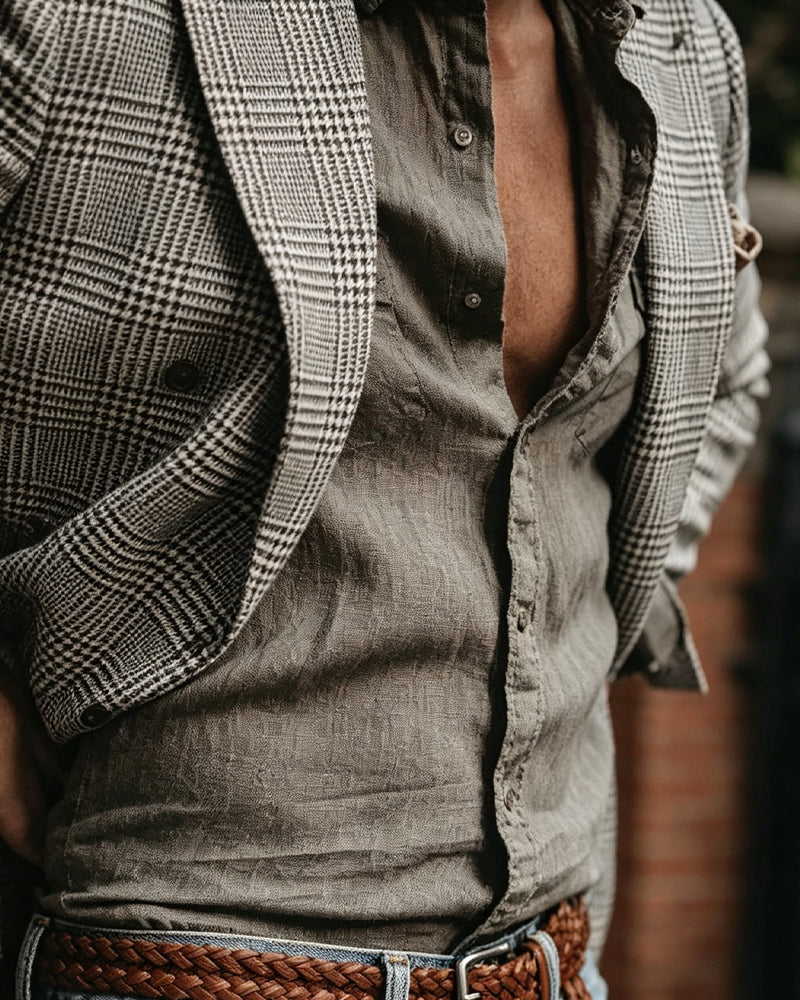 Retro Unstructured Glen Plaid Casual Blazer