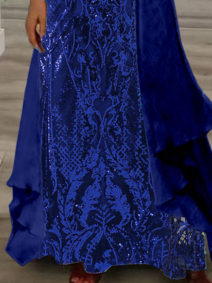 Women's Long Sleeve V-neck Graphic Printed Two Pieces Maxi Dress