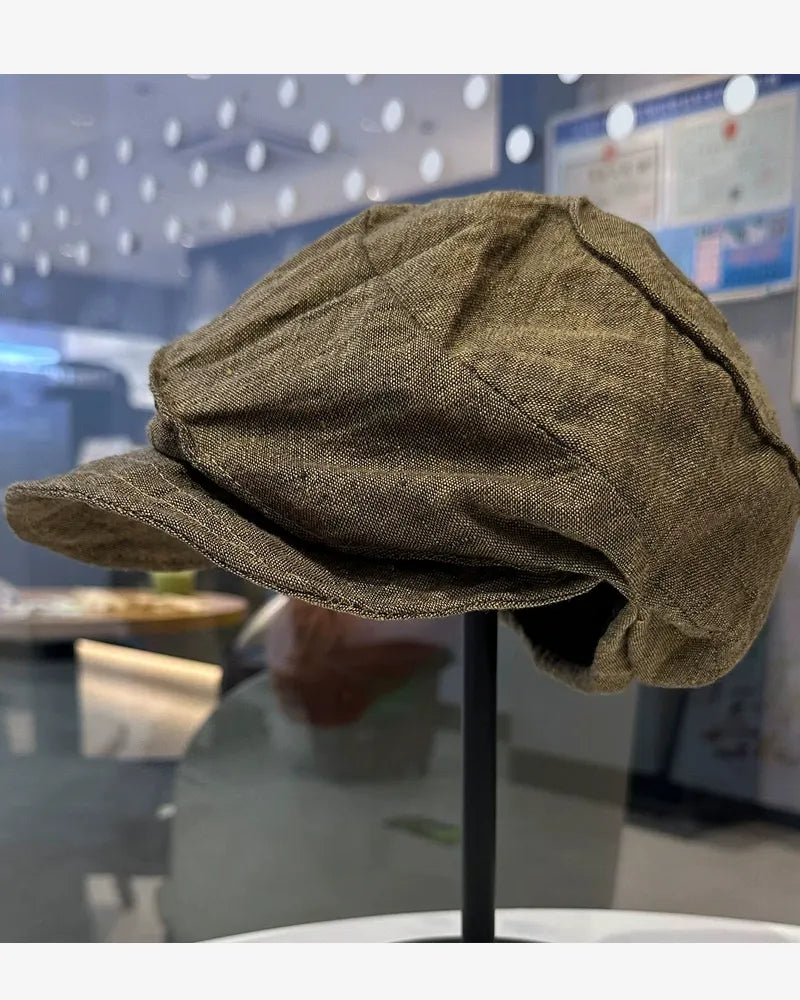 Vintage Linen Blend Oversized Slouchy Newsboy Cap
