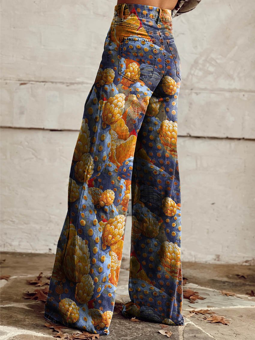 Women's Cactus Print Casual Wide Leg Pants