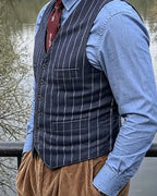 Vintage Navy Blue Striped V-neck Vest