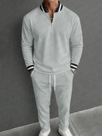 Casual Sporty Pit-Stripe Top and Pants Set