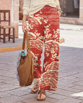 Retro Japanese Floral Art Print Wide-leg Pants
