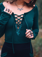 Velvet Accent Lace-Up Top