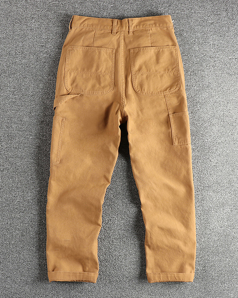 Vintage Olive Green Double Knee Carpenter Workwear Straight Leg Canvas Pants