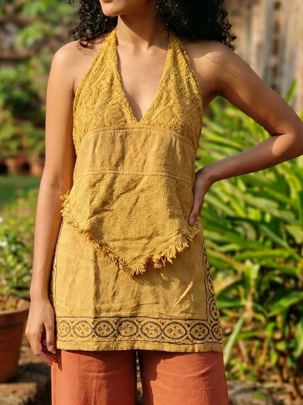 Bohemian Halter Tassel Asymmetric Top