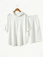 Washed Cotton Linen Hoodie 2-Piece Short