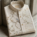Men's Retro Sakura & Songbird Oriental Style Casual Shirt
