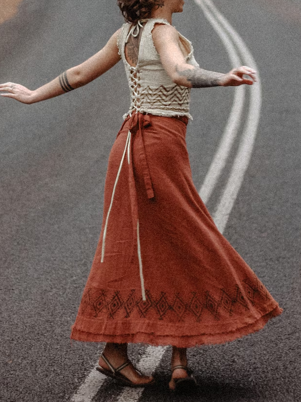 Cotton Tribal Crop Top ? Block Print Earth Top