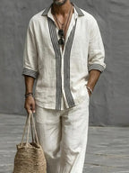 Nature Style Stripe Cotton Shirt and Pants Set