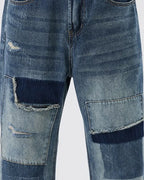 Vintage Faded Patchwork Distressed Loose Work Jeans