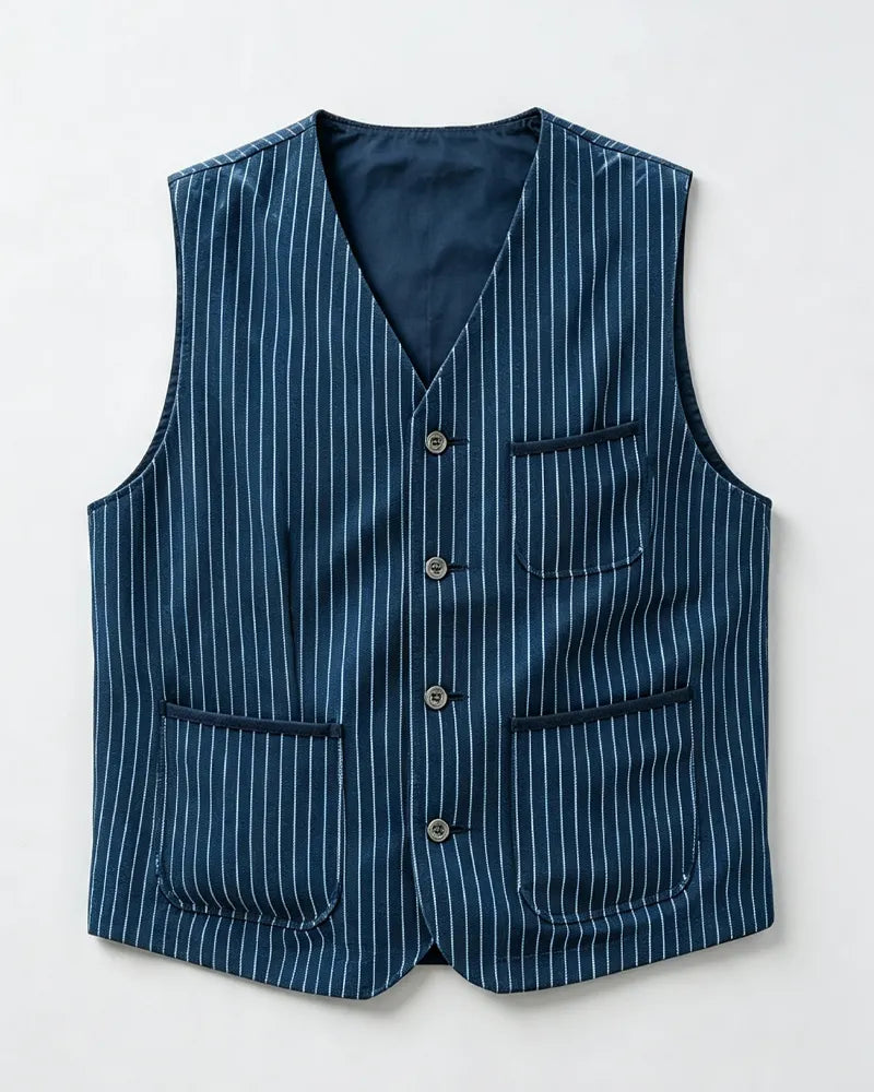Vintage Blue Striped Denim Vest