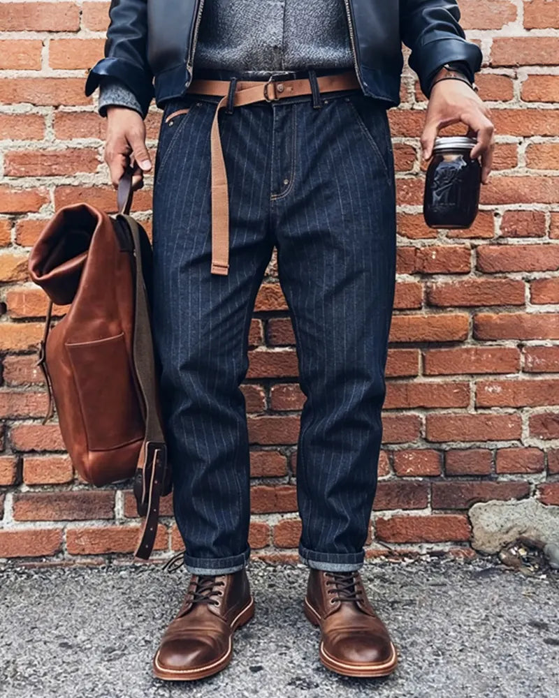 Vintage Deep©\Indigo Denim Stripe Tapered Trousers