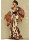 Women's Flower Kimono Linen Robe (Including Belt)