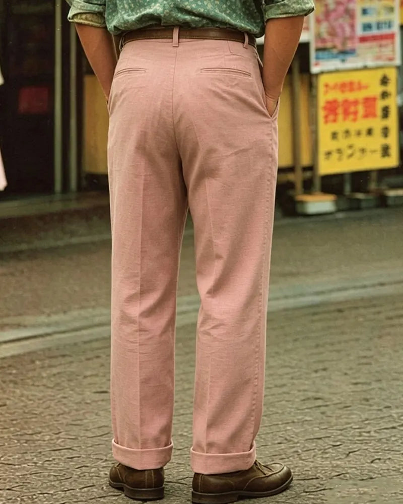 Vintage Dusty Pink High©\Waist Straight©\Leg Trousers