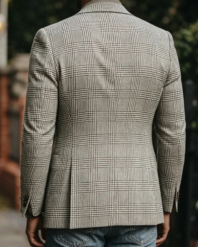 Retro Unstructured Glen Plaid Casual Blazer