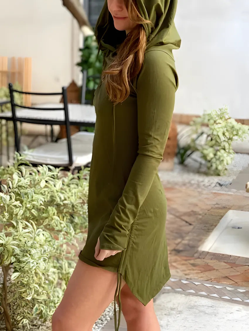 Tribal Cowl Neck Hooded Slim-Fit Long Sleeve Top