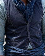 Vintage Navy Cotton Blend Single-breasted Vest