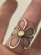 Hollow-Out Flower Two-Tone Open Ring