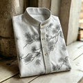 Vintage Japanese Pine Art Pattern Linen Blend Shirt