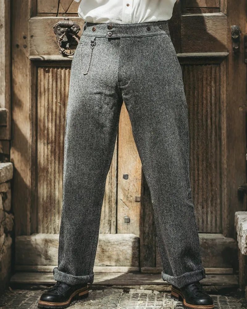 Vintage Gray Herringbone High Waist Wide©\Leg Trousers